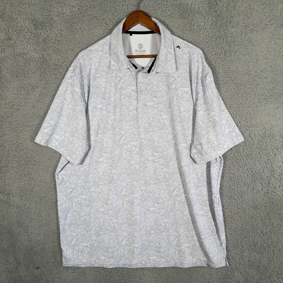 Scales Polo Shirt 2XL Grey Performance Golf Fish All Over Print Geometric - Picture 1 of 8